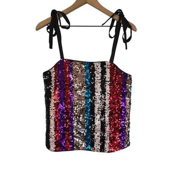 Armani Exchange Sequin All Over Tie Shoulder Party Tank Top Sz M NWT - Picture 2 of 5